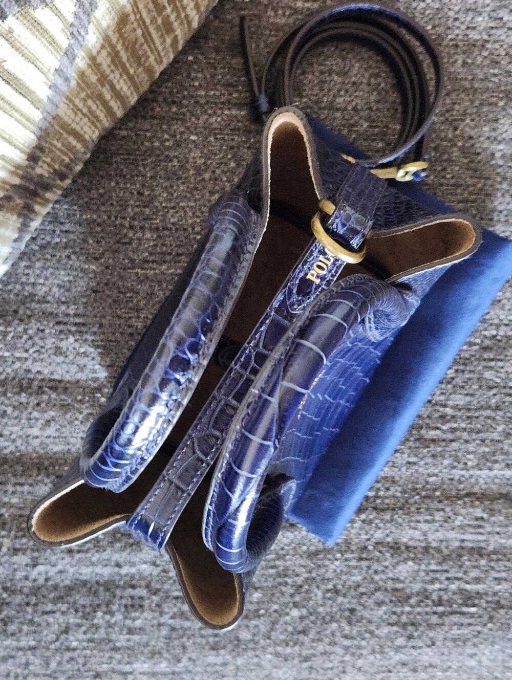 💙HTF Polo Ralph Lauren💙 - Royal Blue Mini Croc-Embossed Bellport Bag - Picture 11 of 14